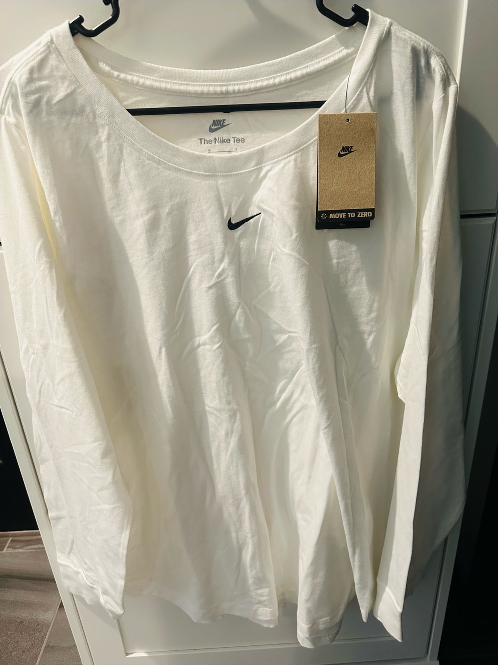 Nike White Long-Sleeve Tee with Black Swoosh